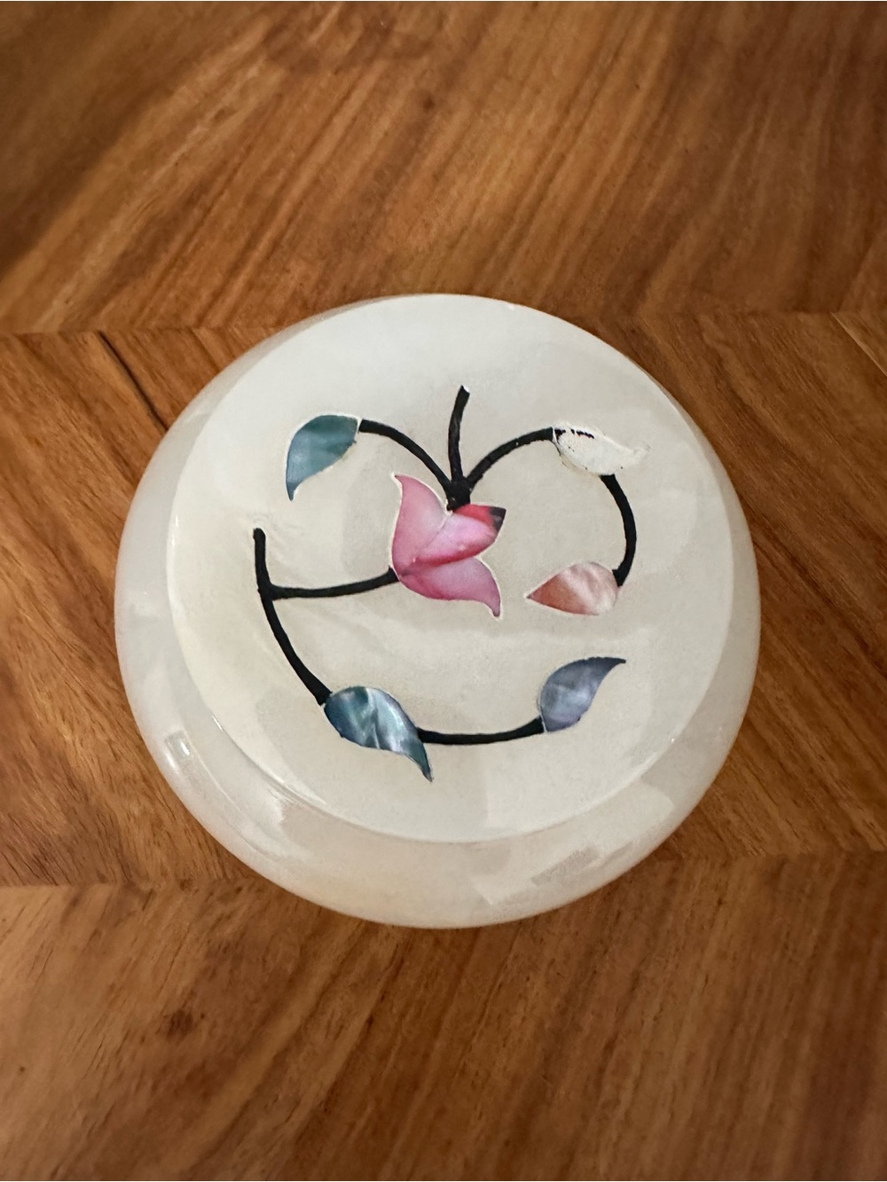 Vtg White Onyx Marble Shell Inlay Trinket Jewelry Box Unique Shape Heavy READ